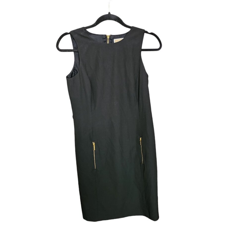 Michael Michael Kors Sleeveless Zipper Front Pockets Black Shift Dress Size 4